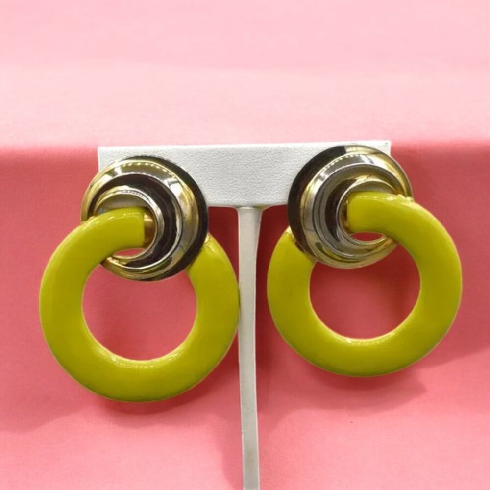Vintage Earrings Spring Green & Gold Pierced Earrings